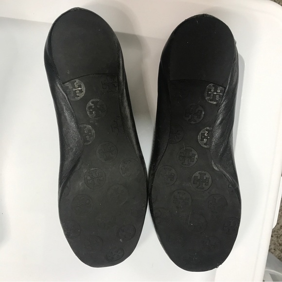 Tory Burch reva leather black  silver ballerina flats size 7M - Picture 9 of 12